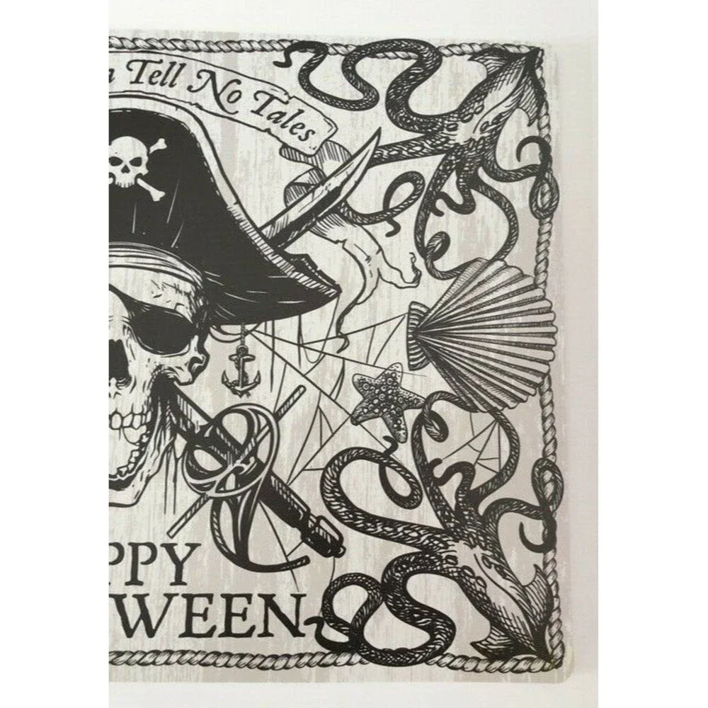 Happy Halloween Pirate Placemats Vinyl Foam Back Skull Cross Bones Set of 4